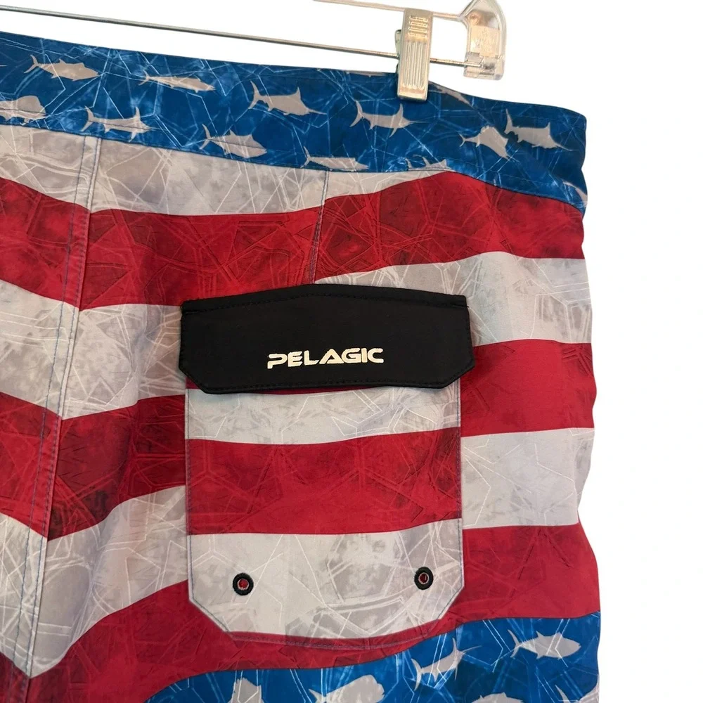 Pelagic The Wedge Boardshorts Mens 38 Patriotic American Flag Marlin Fishing XL